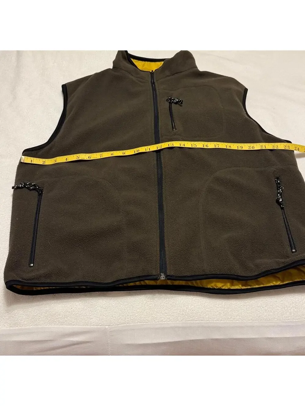 Free Country Reversible Fleece Nylon Vest Olive Green Yellow Men's Large